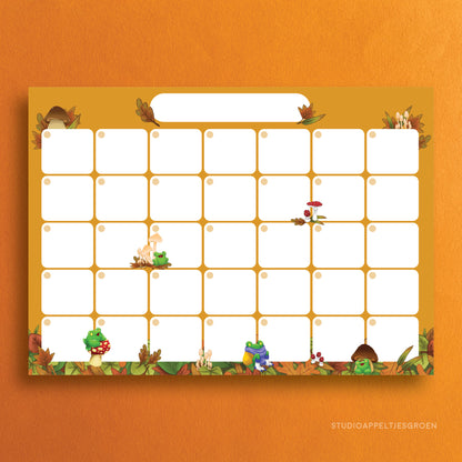 Notepad | A4 Monthly planner Fall frog desk pad