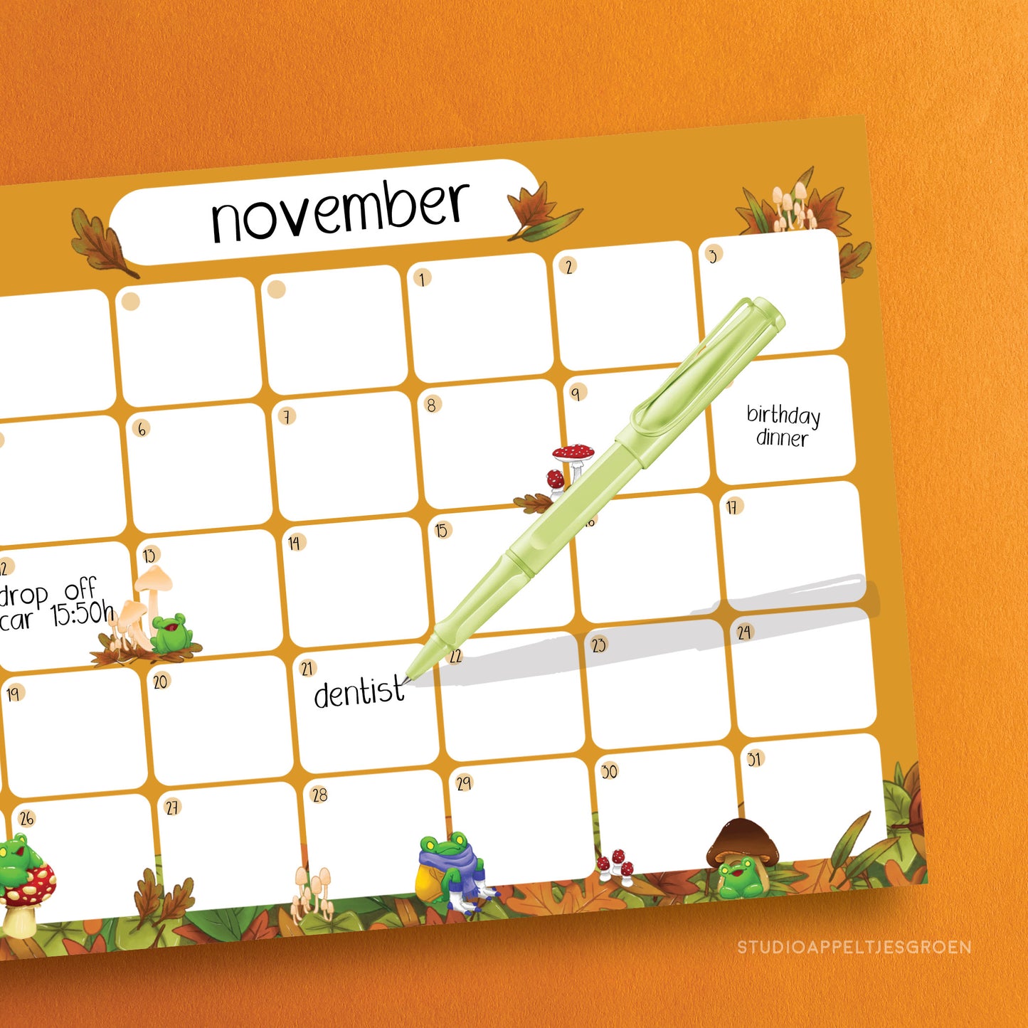 Notepad | A4 Monthly planner Fall frog desk pad