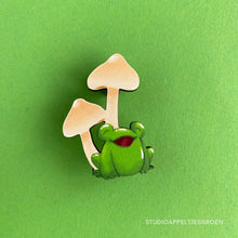 Load image into Gallery viewer, Floris the Frog | Mushroom wood pin
