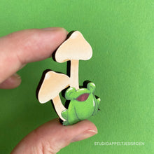 Load image into Gallery viewer, Floris the Frog | Mushroom wood pin

