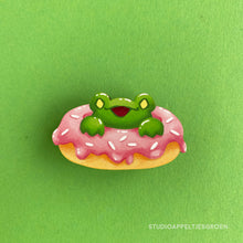 Load image into Gallery viewer, Floris the Frog | Donut wood pin
