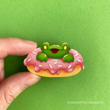 Load image into Gallery viewer, Floris the Frog | Donut wood pin
