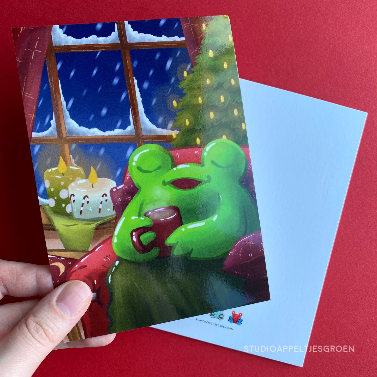 Ansichtkaart | Knusse kerst kikker