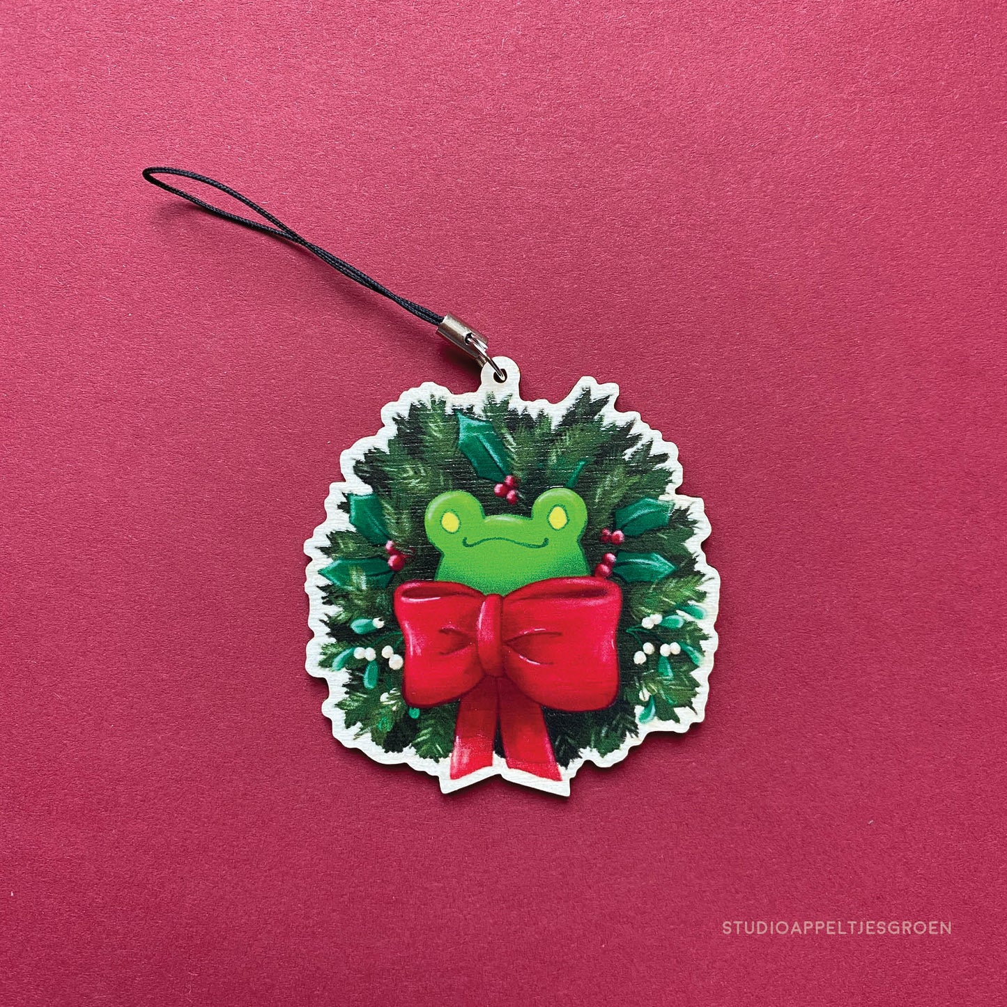 Wood charm | Christmas wreath frog