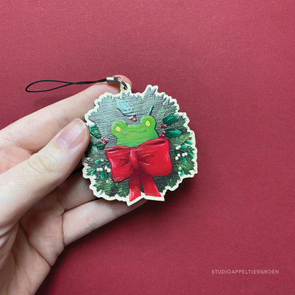 Wood charm | Christmas wreath frog