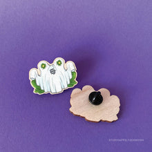 Load image into Gallery viewer, Froggoween | Floris the Ghost wood pin
