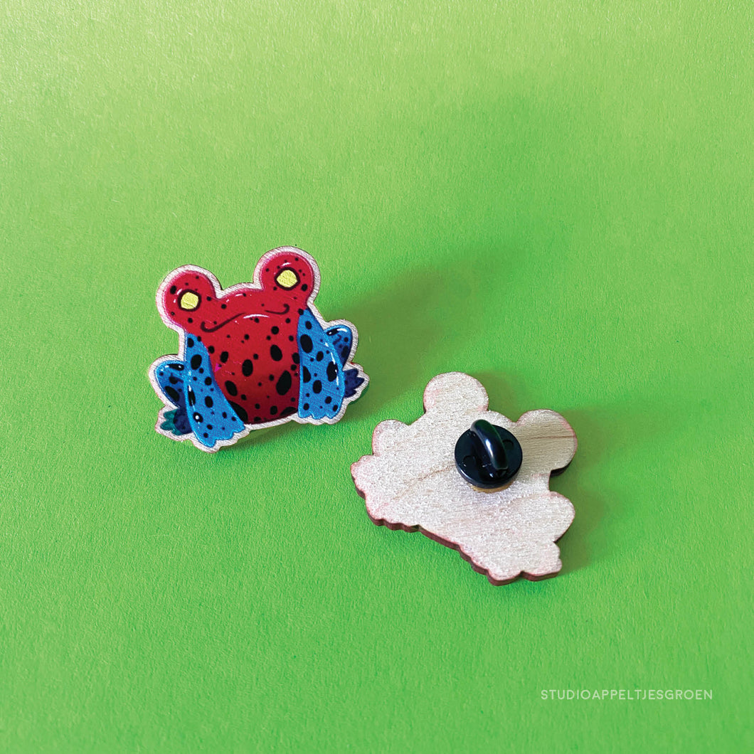 Floris the Frog | Strawberry Frog wood pin